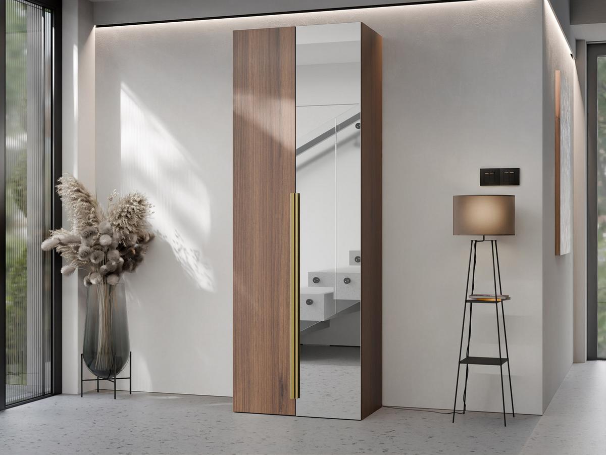 KLEIDERSCHRANK Kerkin 2D mit Spiegel - Goldfarben/Nussbaumfarben, Holzwerkstoff/Kunststoff (70/200/42cm) - MIRJAN24