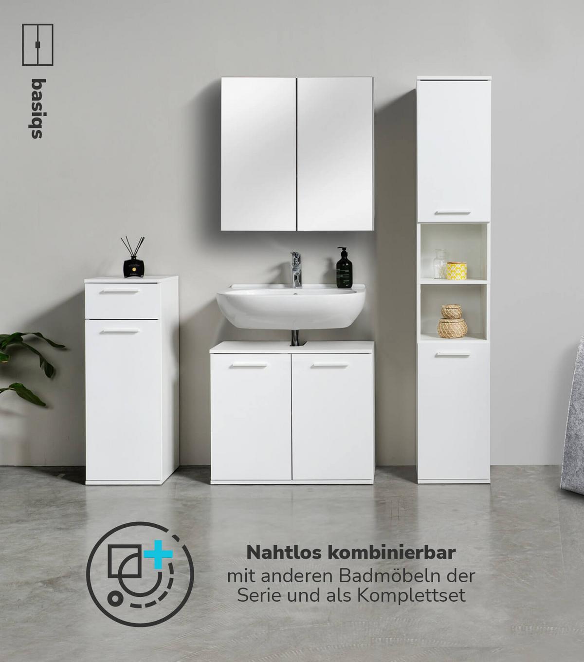 BAD-BEISTELLSCHRANK Der Matrose - Weiß, Holzwerkstoff (33/91/34cm) - Mokebo
