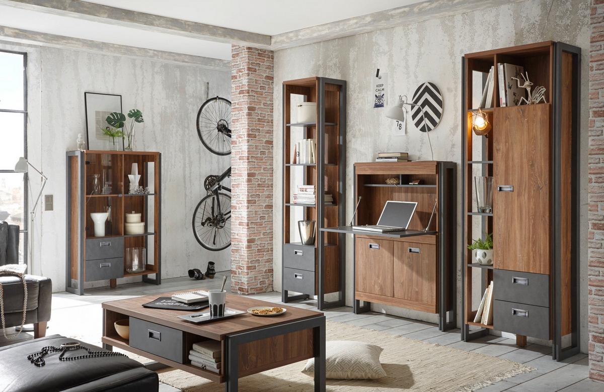 KOMMODE Eiche Stirling, Matera grau, Sideboard 75 x 100 cm - Eichefarben/Grau, Holzwerkstoff/Metall (75/100/33cm)