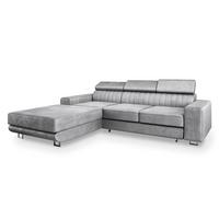 ECKSOFA NOTO L-S Hellgrau Velours-Stoff mit Schlaffunktion - Silberfarben/Hellgrau, Holz/Textil (267/190cm) - MASSENO