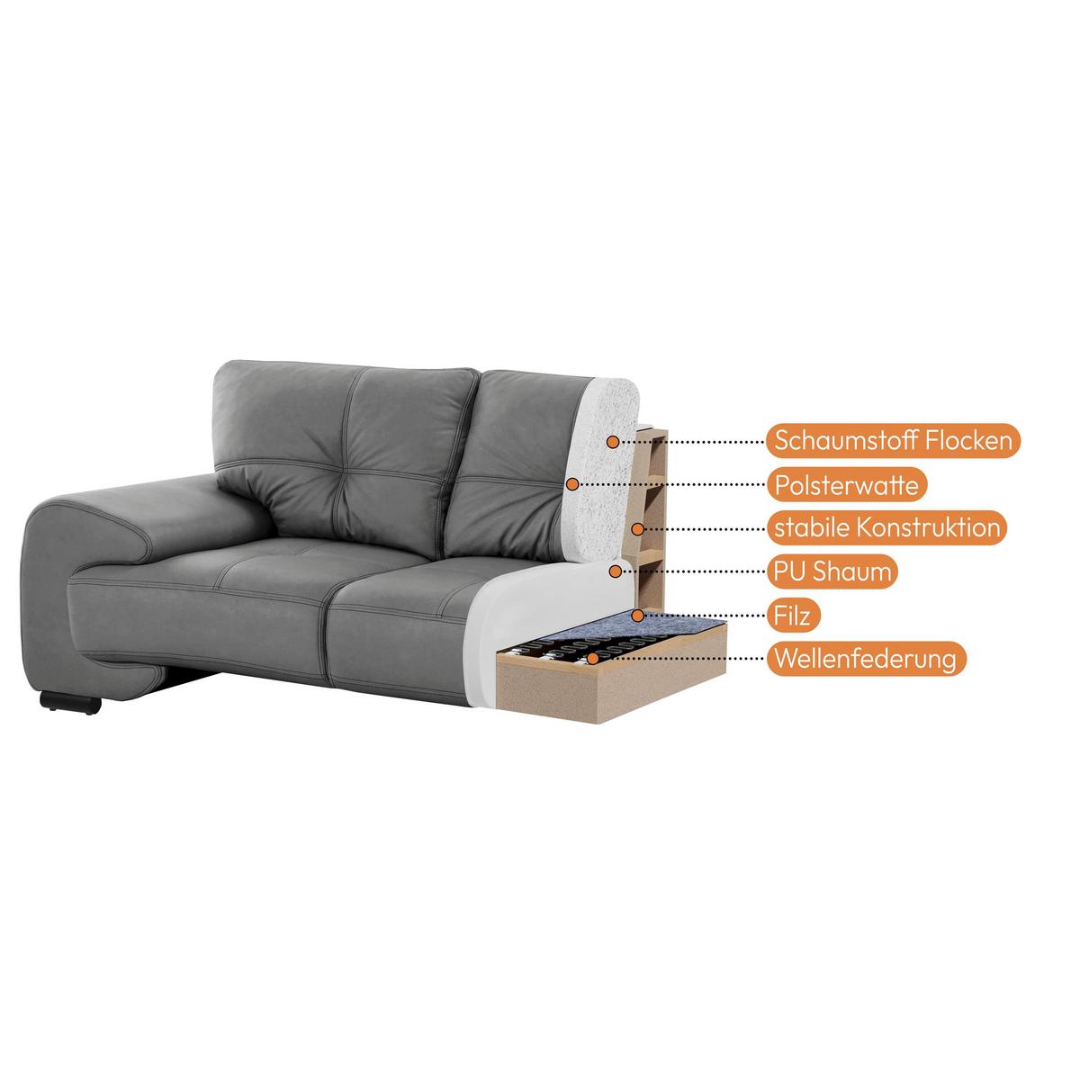 2-SITZER SOFA Omega aus Kunstleder, Hellgrau - Hellgrau/Schwarz, Leder (185/88/98cm) - Beautysofa