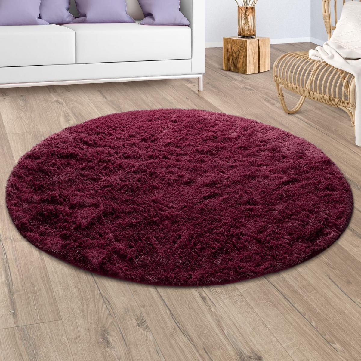 HOCHFLORTEPPICH, einfarbig, aus Polyester, Lila, Ø 160 cm - Lila, Textil (160/160cm) - KADIMA DESIGN