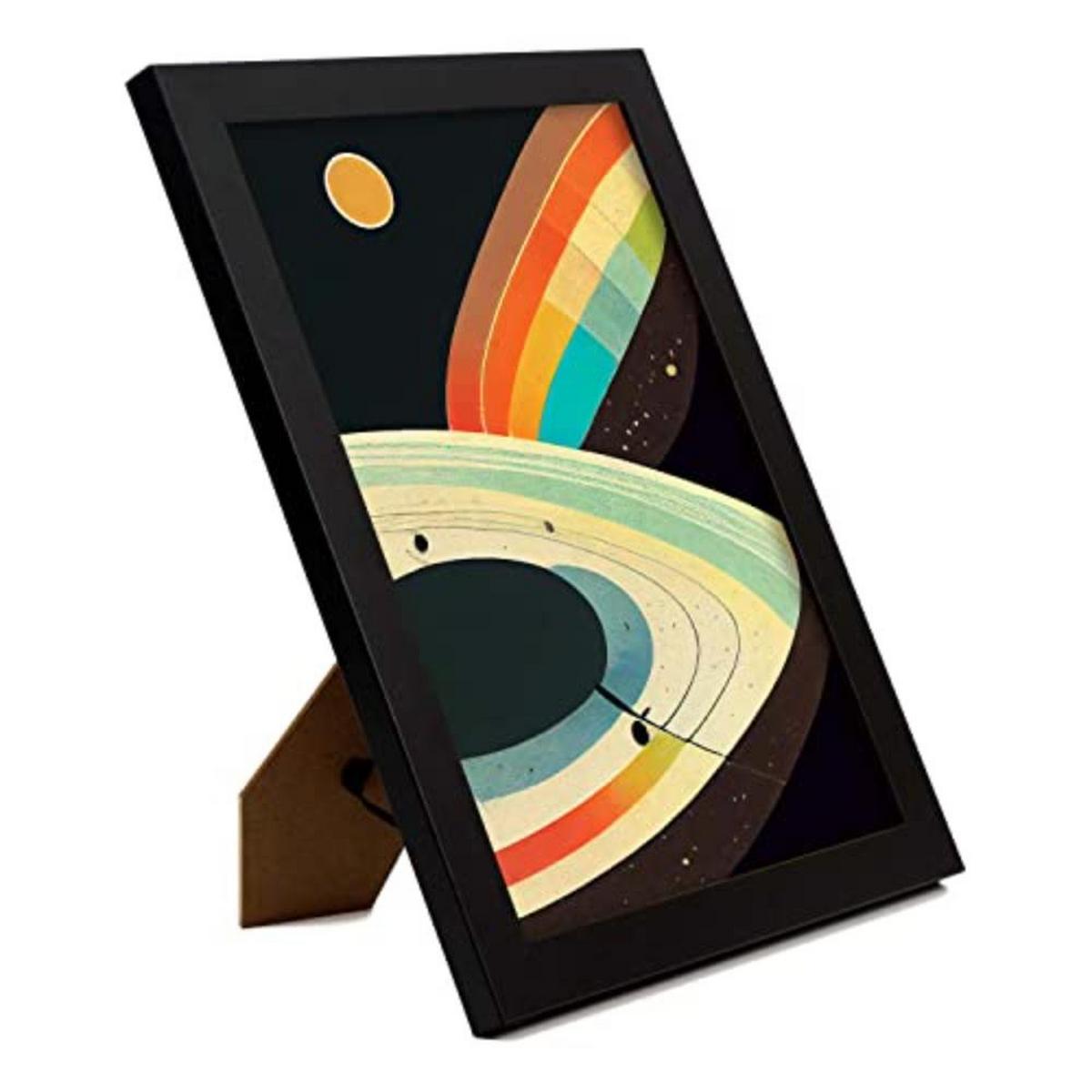 POSTER Set mit 4 Abstrakt Kurve Moderne Galaxien A4 Schwarzer Rahmen - Schwarz, Papier (29.7/3cm) - Nacnic