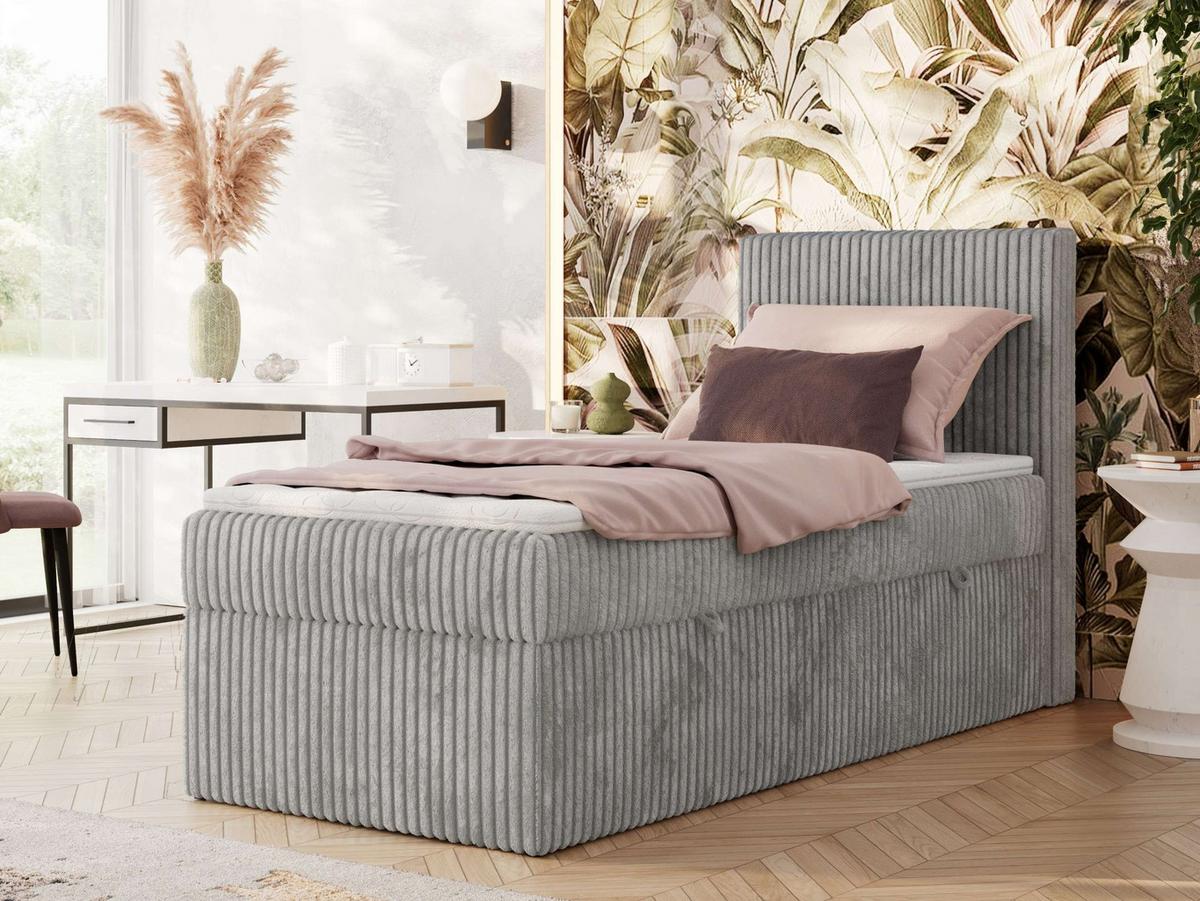 BOXBETT TILIANO 90/200 - Hellgrau Cord - H3 - Rechts - Hellgrau, Textil (90/200cm) - MKS