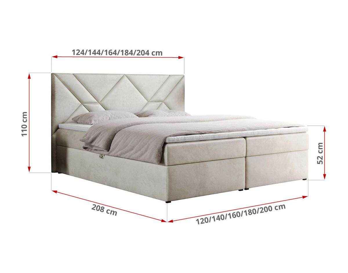 BOXBETT NEOMI 160/200 - Beige Velvet - H4 - Visco - Beige, Holz/Textil (160/200cm)