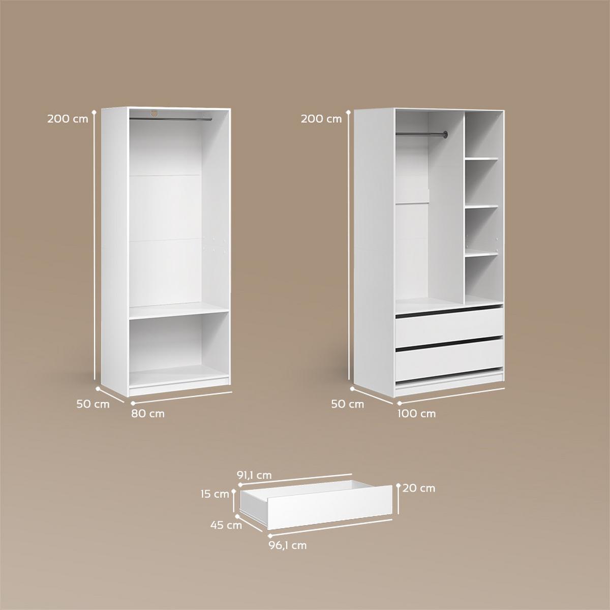 KLEIDERSCHRANK Trento Weiß 2er Set - Weiß, Holzwerkstoff (100/200/50cm) - Livinity®