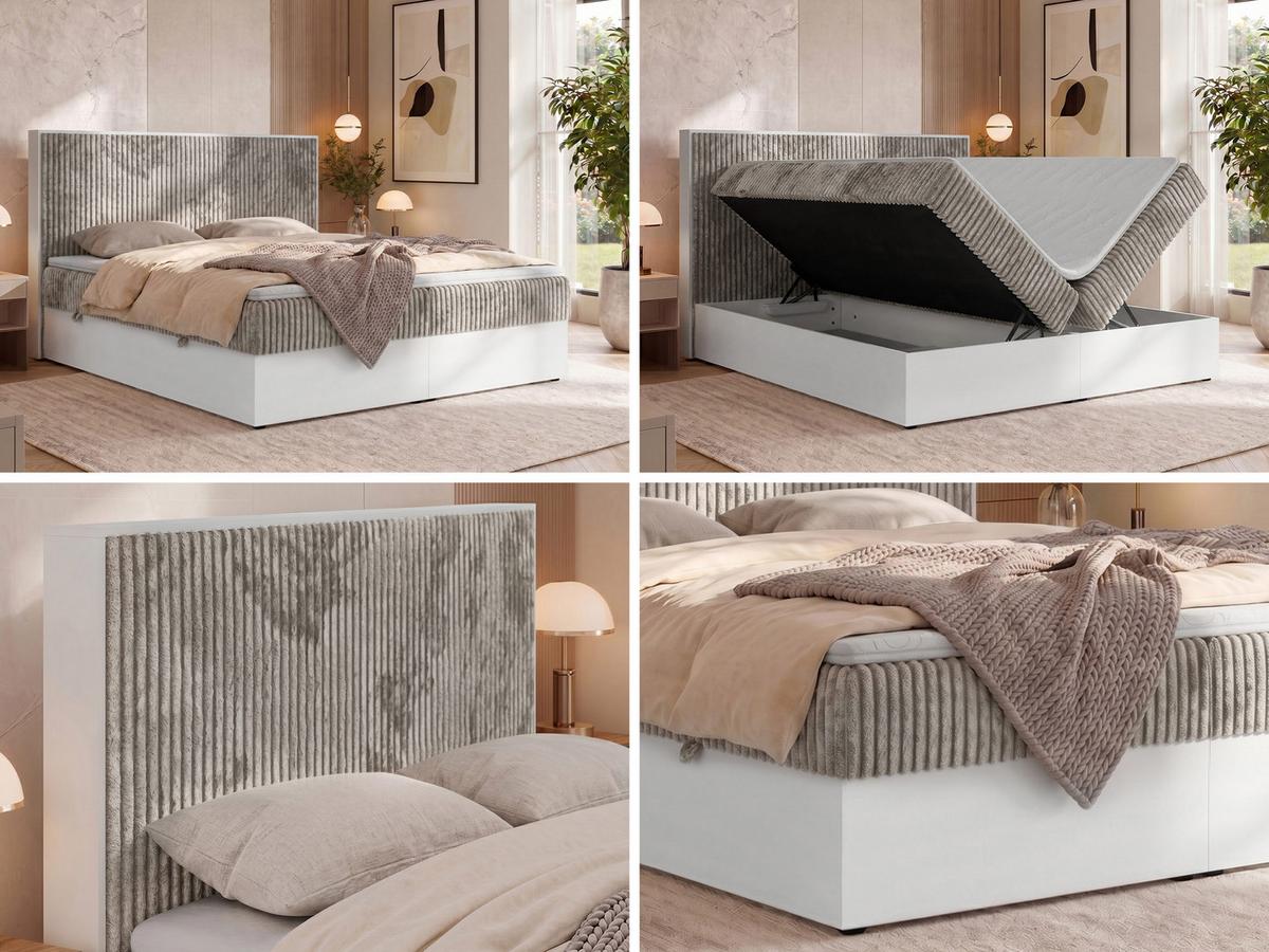 BOXBETT TRAVIT 160/200 - Hellbraun Cord - Topper Visco - H3 - Hellbraun/Schwarz, Kunststoff/Textil (160/200cm) - MKS
