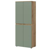 MEHRZWECKSCHRANK grün, Evoke Eiche 70 x 175 cm, Stauraumschrank 4-türig mit 9 Fächern - Eichefarben/Schwarz, Holzwerkstoff/Kunststoff (70/175/37cm) - Inn.Furn