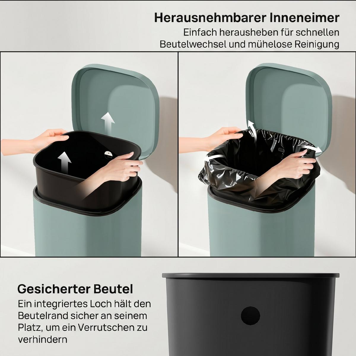 MÜLLEIMER Metall Kunststoff Grün - Grün, Metall (29/59.5/36cm) - HOMCOM