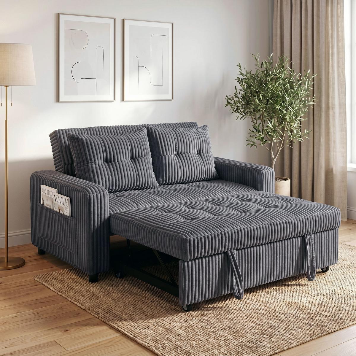 SCHLAFSOFA Polyester Stahl Dunkelgrau - Dunkelgrau/Hellgrau, Holz/Kunststoff (90/91/157cm) - HOMCOM