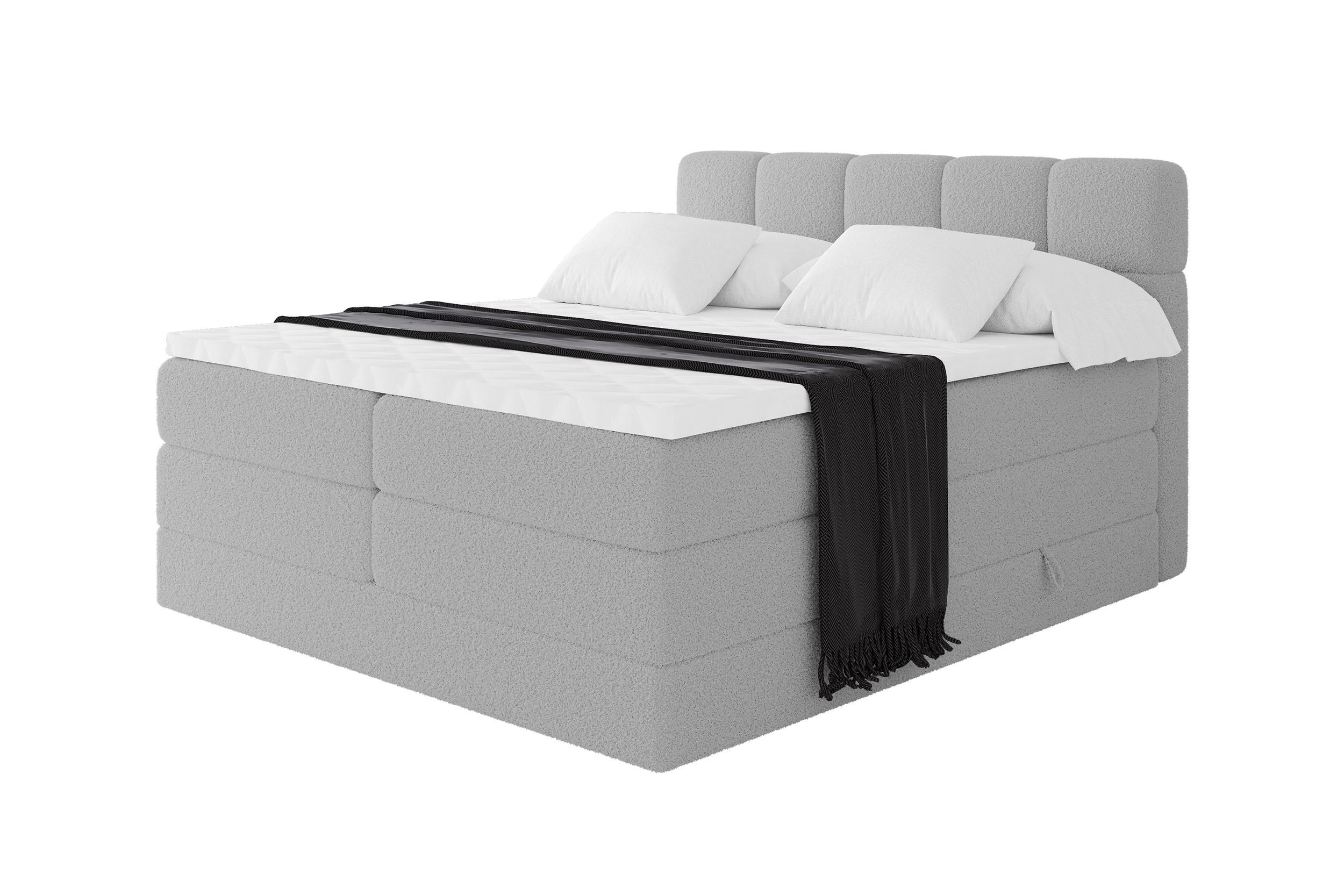 BOXBETT mit Matratze H3/H4 - FAMA KING - 140x200 cm Hellgrau Quelle - Hellgrau, Holzwerkstoff (140/200cm) - ALTDECOR