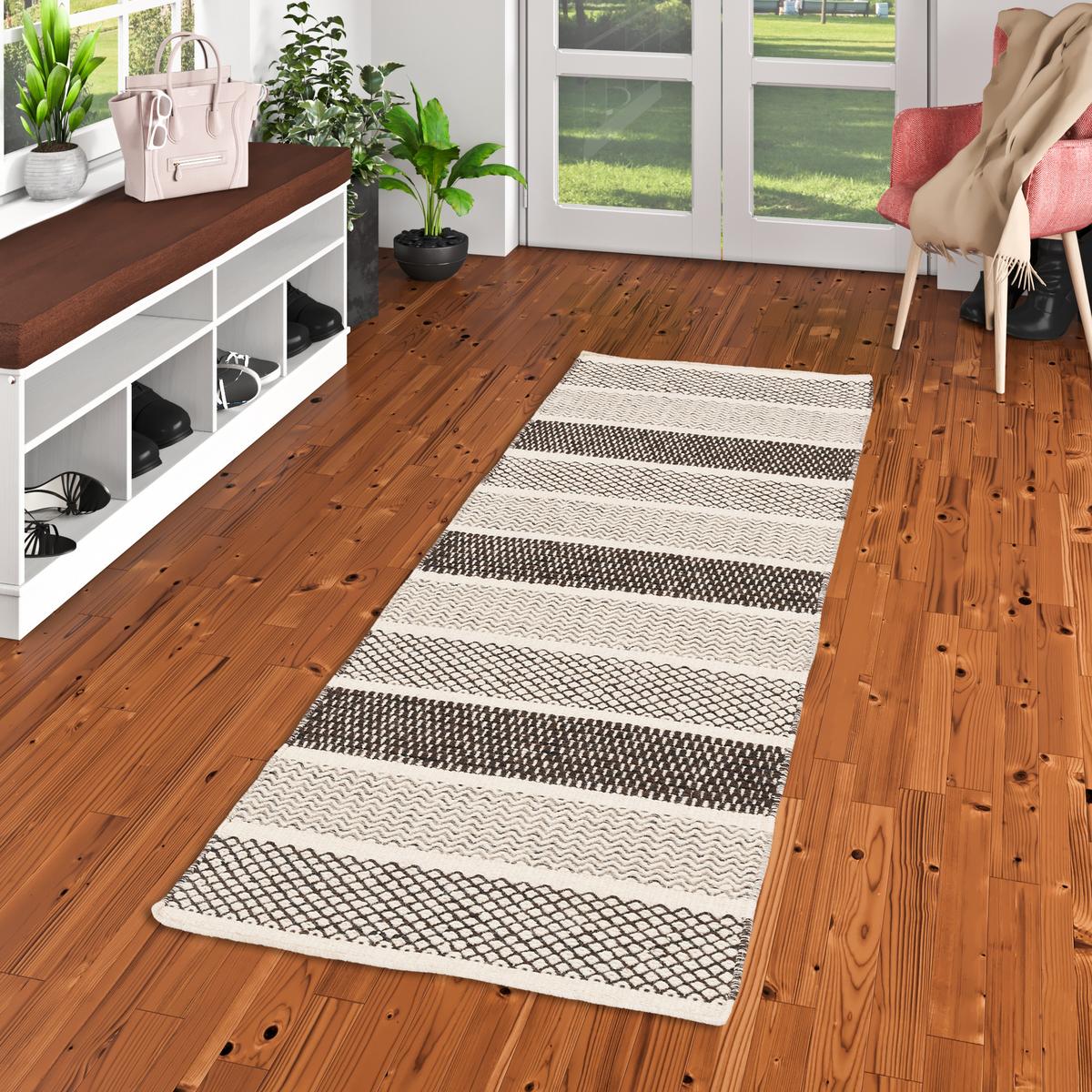 NATUR TEPPICH LÄUFER WOLLE RANA STREIFEN - Creme/Braun, Textil (70/130cm) - Pergamon