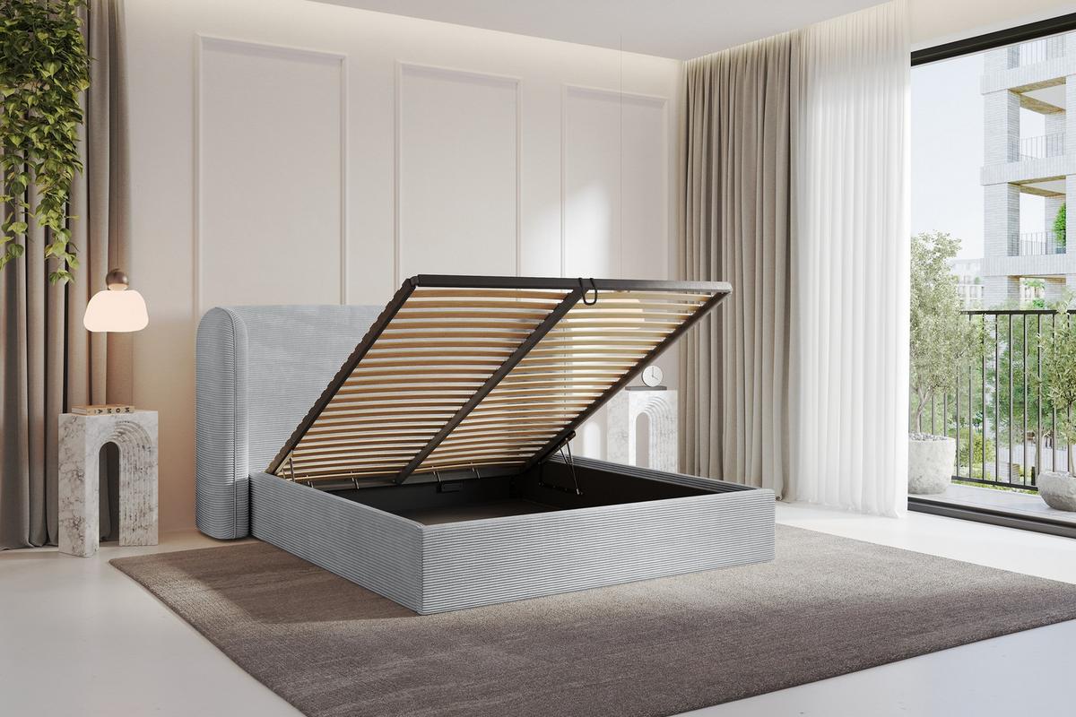 POLSTERBETT mit Bettkasten und Lattenrost, Bett mit Matratze H3/H4 - ESTI 180x200 Grau - Alufarben, Holzwerkstoff/Textil (180/200cm) - ALTDECOR