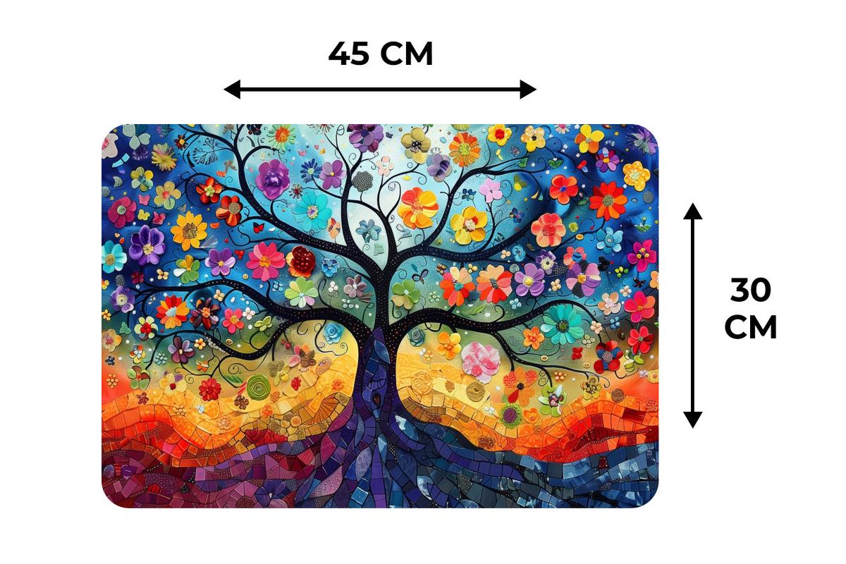 PLATZSETS 6er-Set Baum - Bunt - Blumen - Kunst - Abstrakt Tischunterlage 45x30 cm - Blau, Kunststoff (0.3/45/30cm) - MuchoWow