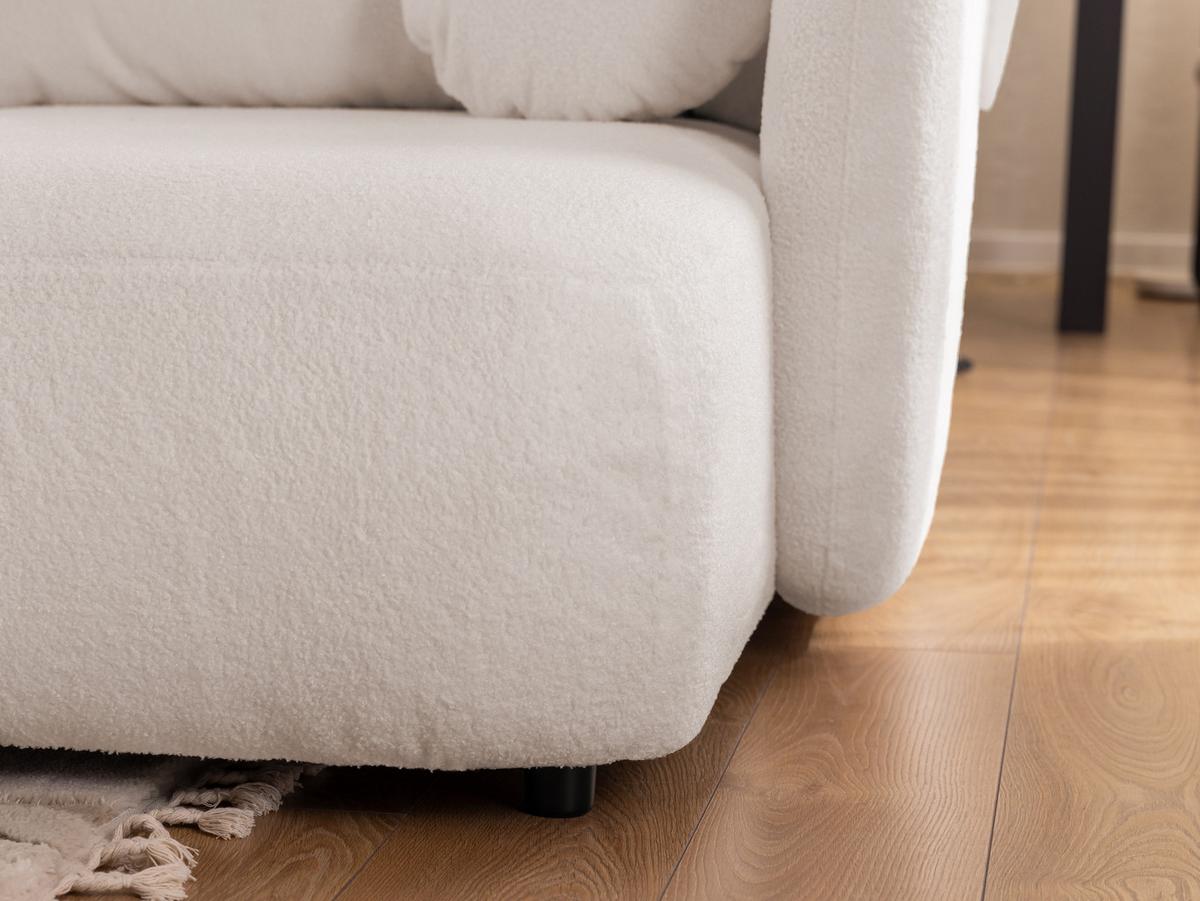 ECKSOFA Candy mit Schlaffunktion Weiß Bouclé-Stoff - Ottomane rechts - Schwarz/Weiß, Holz/Kunststoff (146/230cm) - S-Style Möbel