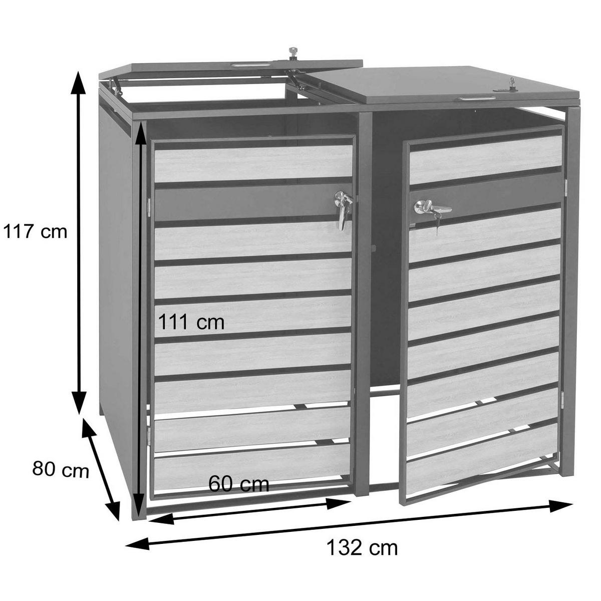 2ER MÜLLTONNENVERKLEIDUNG rechteckig Buche Dekor - Buchefarben, Metall (132/117/80cm) - MCW