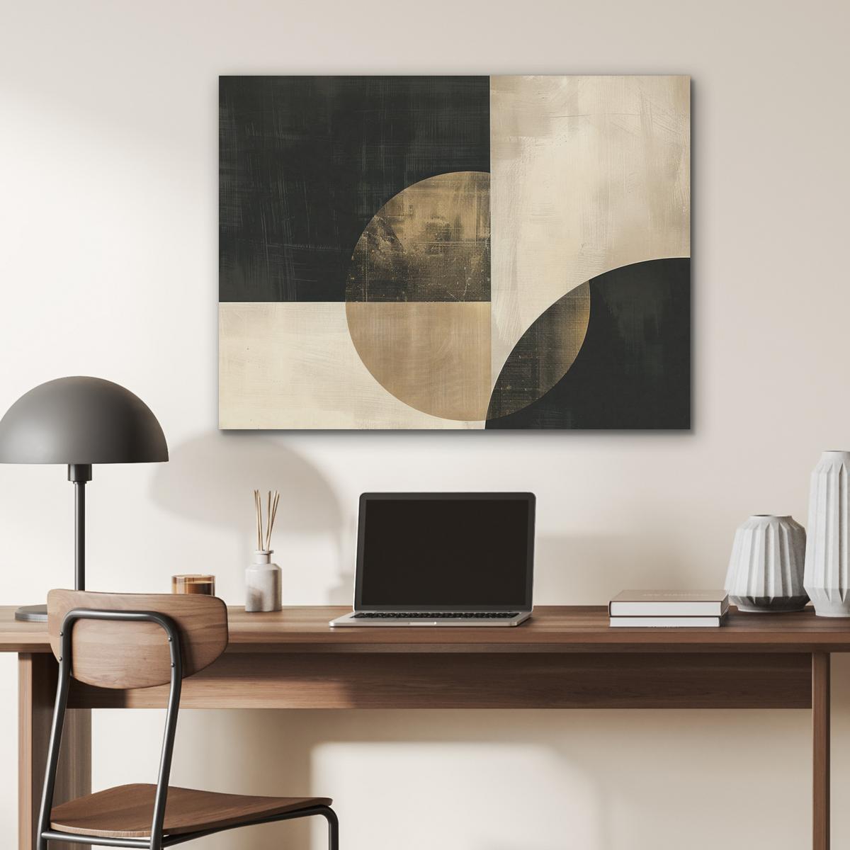 AKUSTIKBILD Abstrakt - Geometrische Formen - Schwarz - Gold Gemälde 80x60 cm - Ecru, Kunststoff (80/60/0.9cm) - MuchoWow
