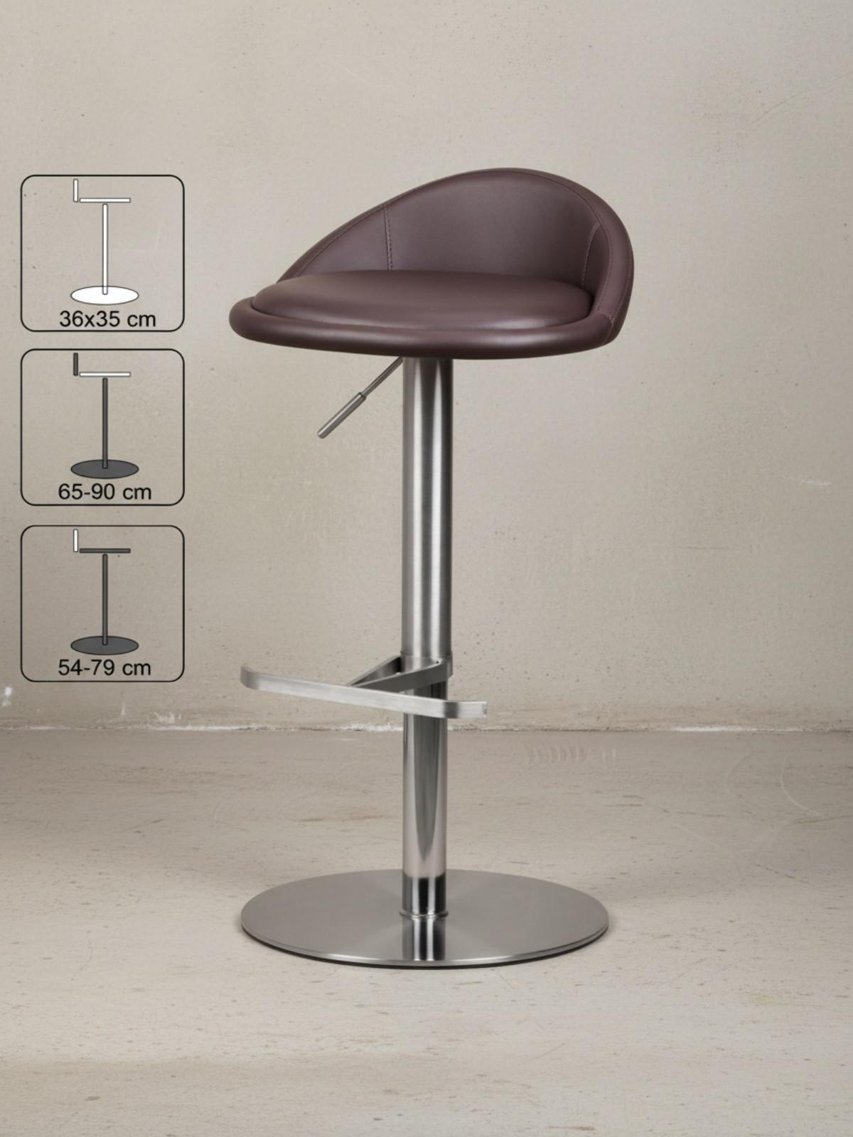 BARHOCKER Höhenverstellbar Edelstahl Halbrunde Rückenlehne DONAU, Braun 43x43x90 cm - Silberfarben/Braun, Kunststoff/Textil (43/90/43cm) - KADIMA DESIGN