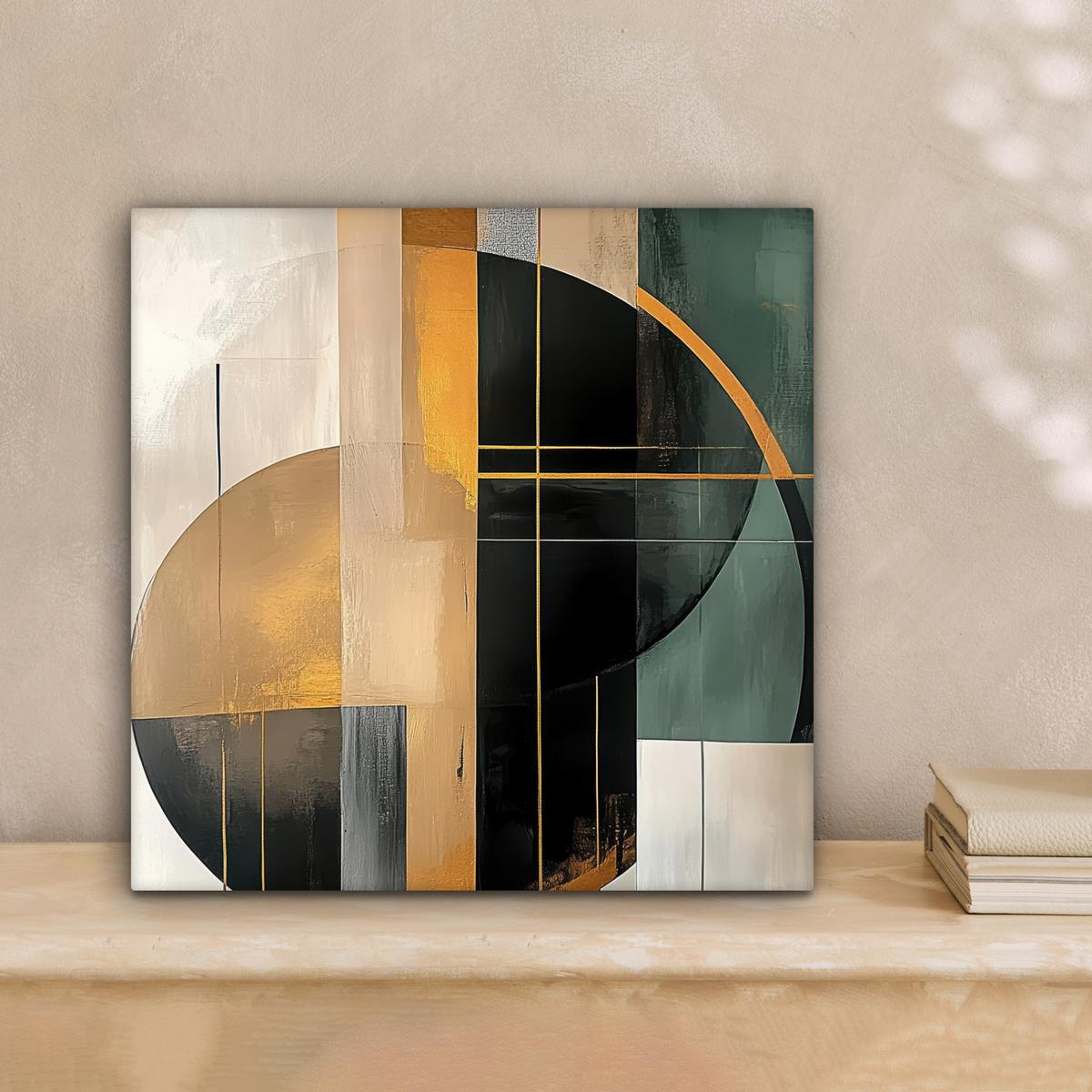 LEINWANDBILD Abstrakt - Gold - Bronze - Grün - Formen - Modern Deko Wohnzimmer 20x20 cm - Multicolor, Textil (20/20cm) - MuchoWow