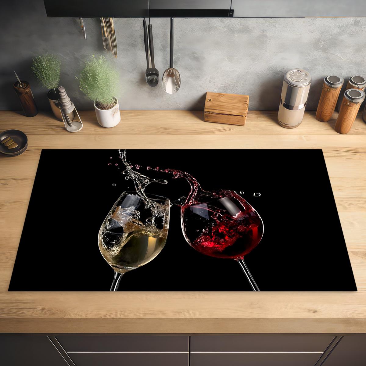 HERDABDECKPLATTE Rotwein - Weißwein - Glas - Schwarz Ceranfeldabdeckung 90x52 cm - Weinrot, Kunststoff (90/52/0.2cm) - MuchoWow
