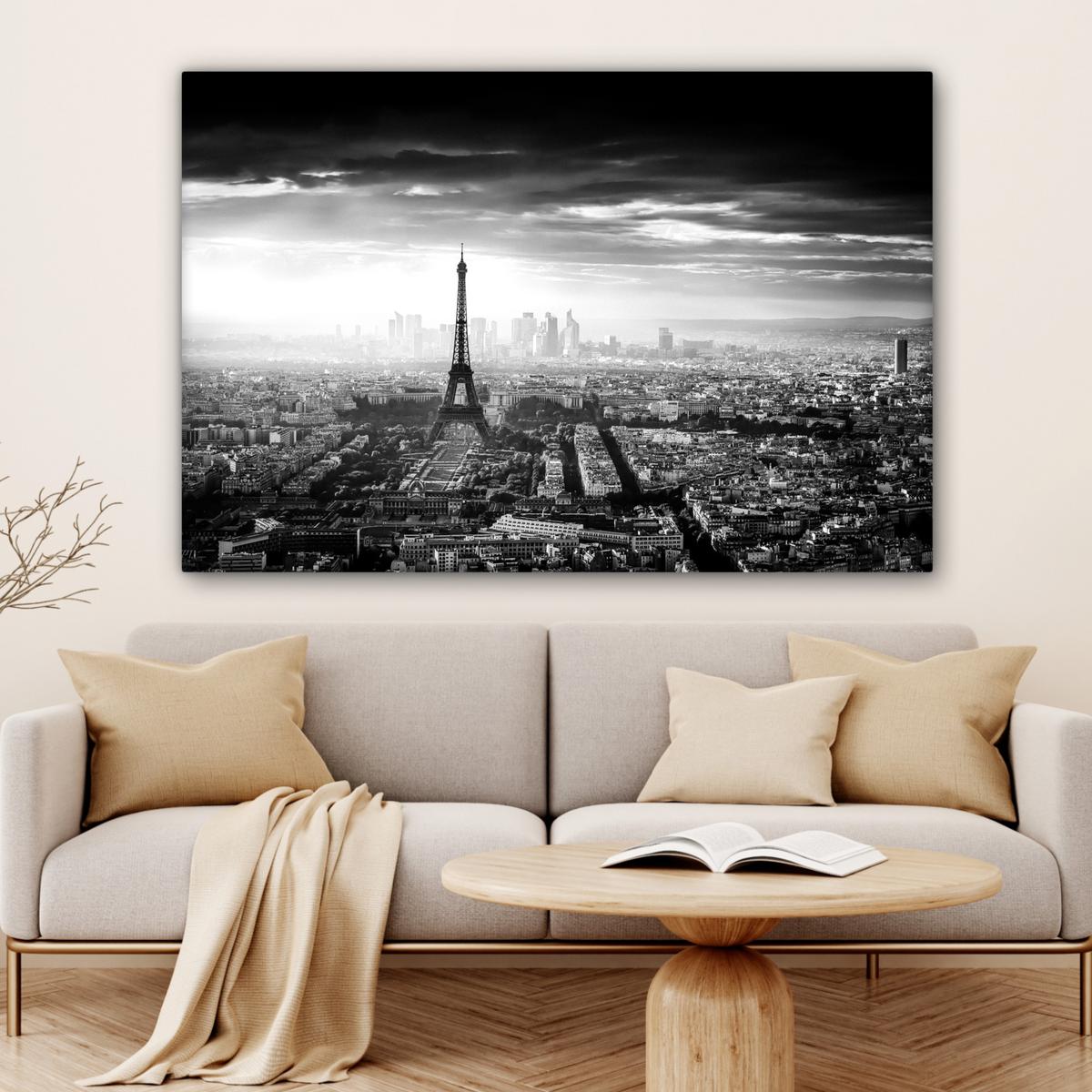 LEINWANDBILD Paris - Skyline - Eiffelturm - Stadt - Wolken Groß 140x90 cm - Dunkelgrau, Textil (140/90cm) - MuchoWow