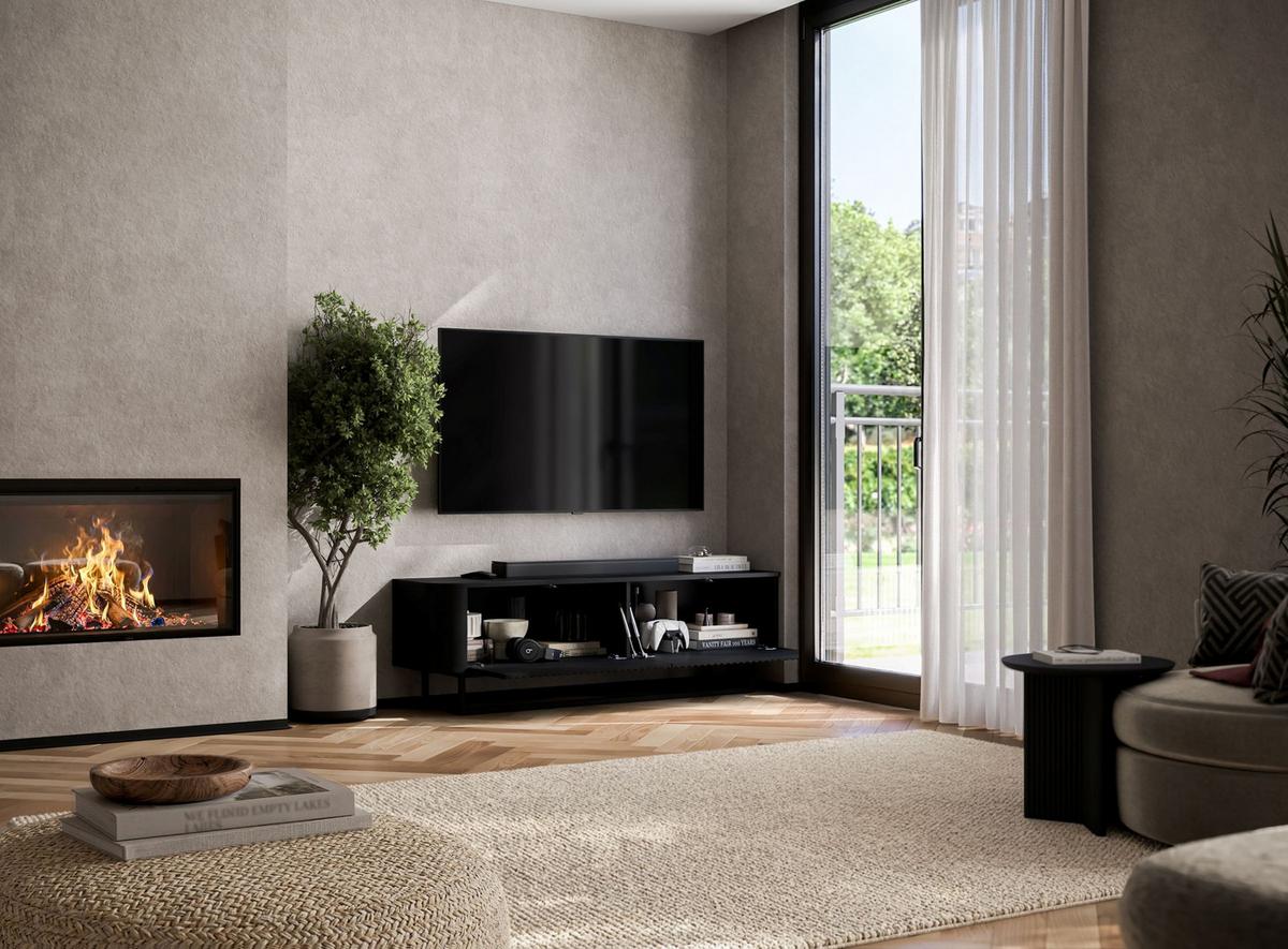 TV-LOWBOARD Aurora Schwarz matt 140 cm mit Metallrahmen - Goldfarben/Schwarz, Holzwerkstoff/Metall (140/44/35cm) - Meble Lindner