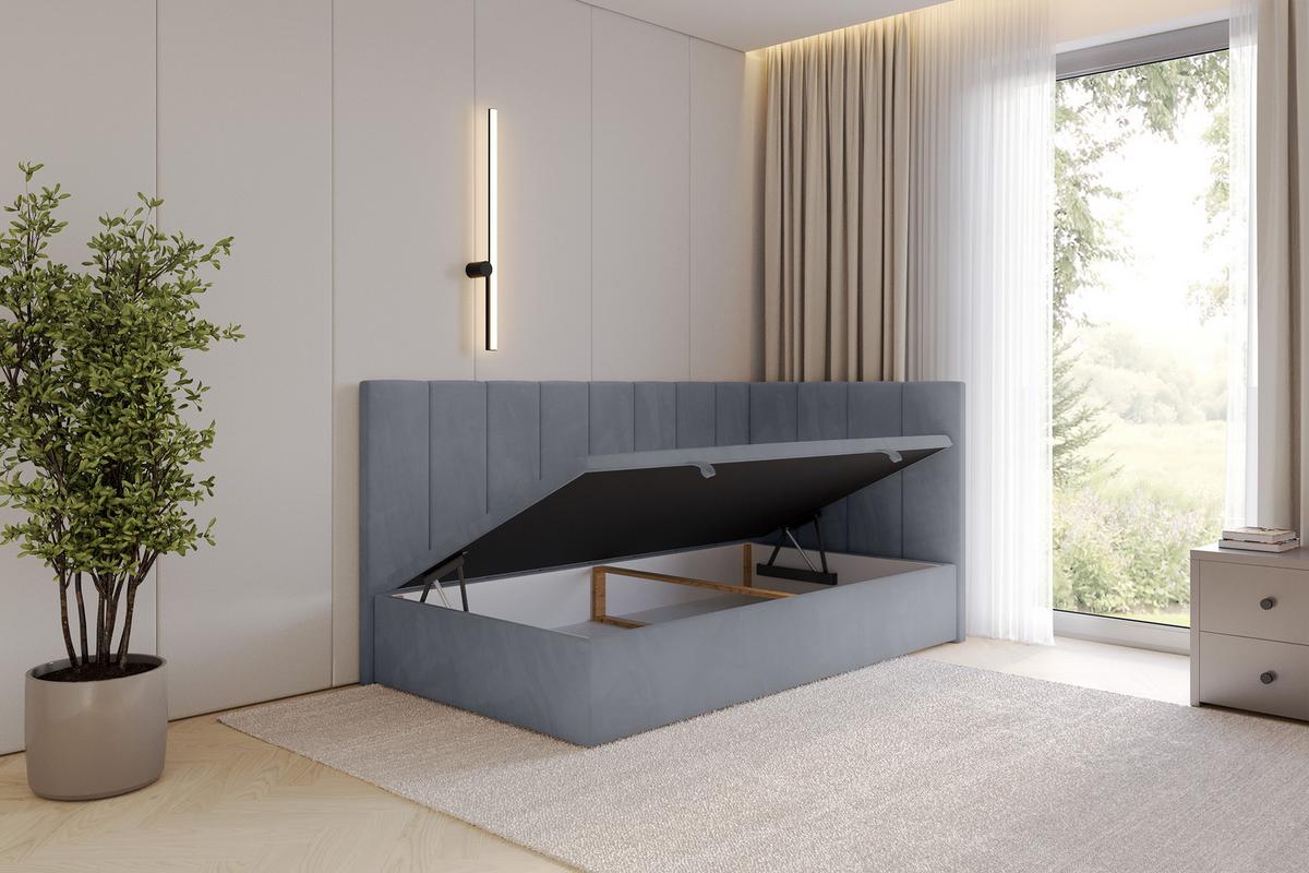 EINZELBETT Jugendbett mit Bettkasten Links, ohne Matratze - LOVY 100x200 Grau - Grau, Holzwerkstoff/Textil (100/200cm) - ALTDECOR