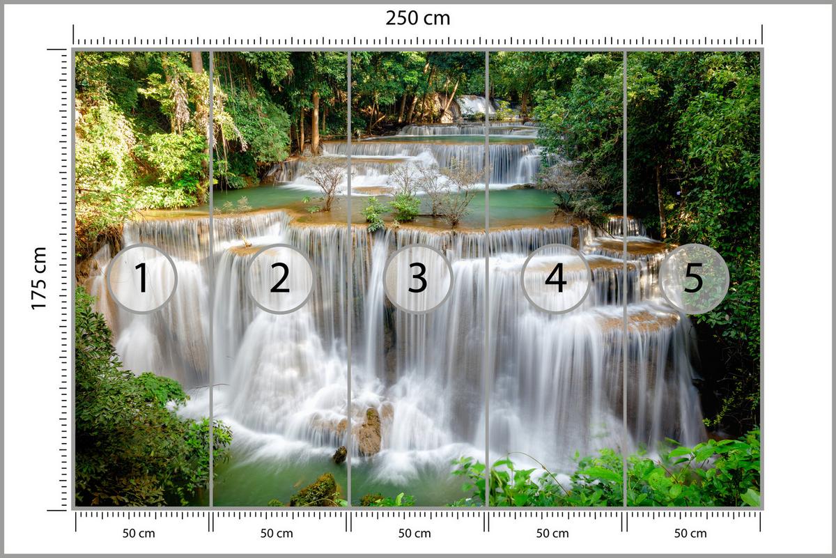 FOTOTAPETE für Esszimmer Panorama Waldwasserfall Bäume Pflanzen Natur 250x175 - Beige/Braun, Papier (250/175cm) - Muralo