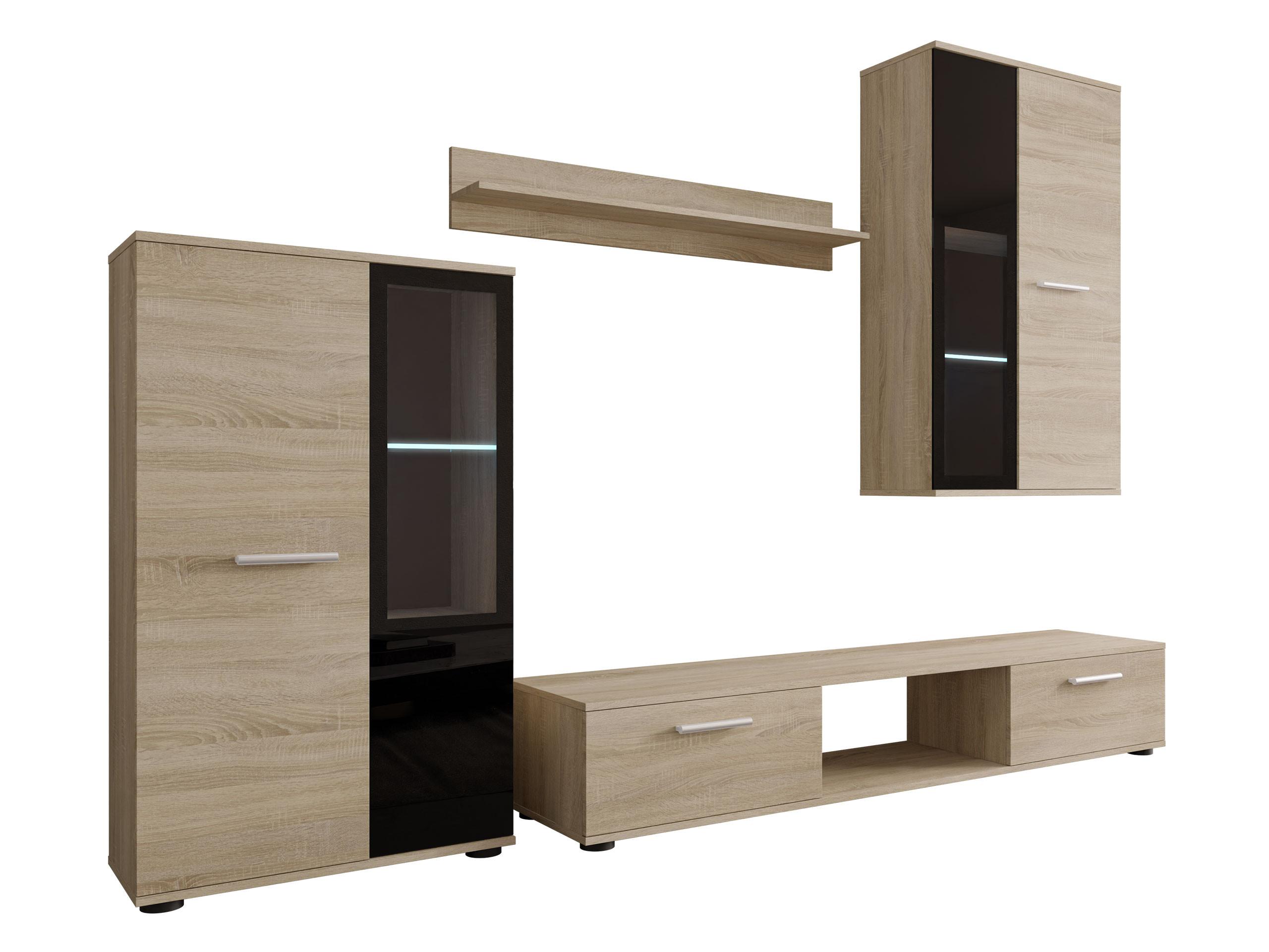 WOHNWAND Salsa mit blauer LED Beleuchtung - Silberfarben/Sonoma Eiche, Holzwerkstoff (235/180/41cm) - MIRJAN24