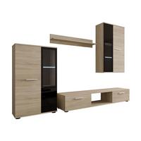 WOHNWAND Salsa mit blauer LED Beleuchtung - Silberfarben/Sonoma Eiche, Holzwerkstoff (235/180/41cm) - MIRJAN24