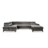 WOHNLANDSCHAFT Arkucio U Grau 345/200/95 cm – großes Sofa mit Schlaffunktion R - Schwarz/Grau, Textil/Metall (345/95/200cm) - AX Living