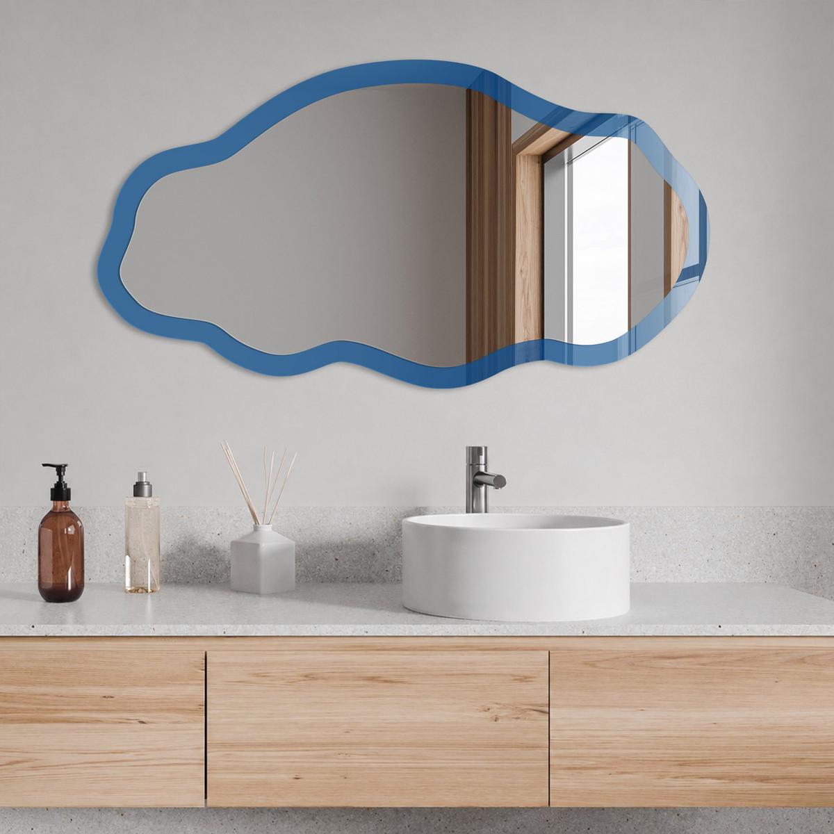 SPIEGEL 90x45 cm asymmetrisch mit Druck - Dunkelblau - Transparent, Glas (45/90/0.4cm) - TULUP