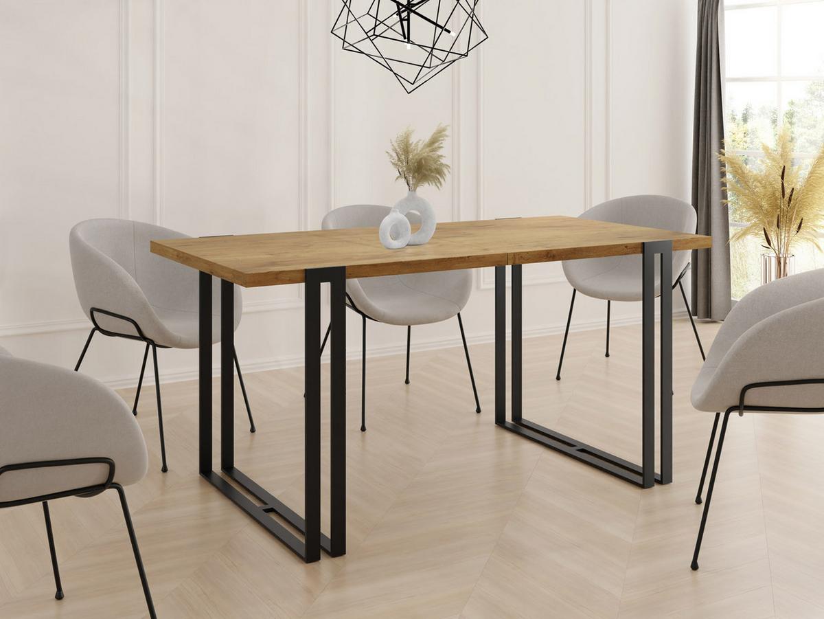 ESSTISCH Marco rechteckig ausziehbar, Lancelot Eiche 120-220/80/76 cm - Eichefarben/Schwarz, Holzwerkstoff/Metall (80/220/76cm) - WFL GROUP
