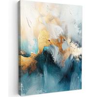 LEINWANDBILD Abstrakt - Kunst - Gold - Blau Wandbild Wohnzimmer 60x80 cm - Petrol, Textil (60/80cm) - MuchoWow