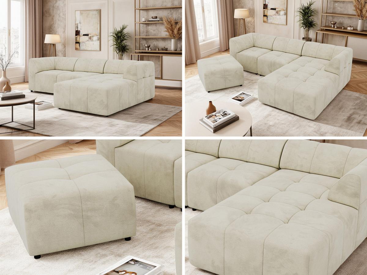 ECKSOFA VORITA L 4M - Beige Velvet - Rechts Seite - Beige/Schwarz, Kunststoff/Textil (176/267cm) - MKS