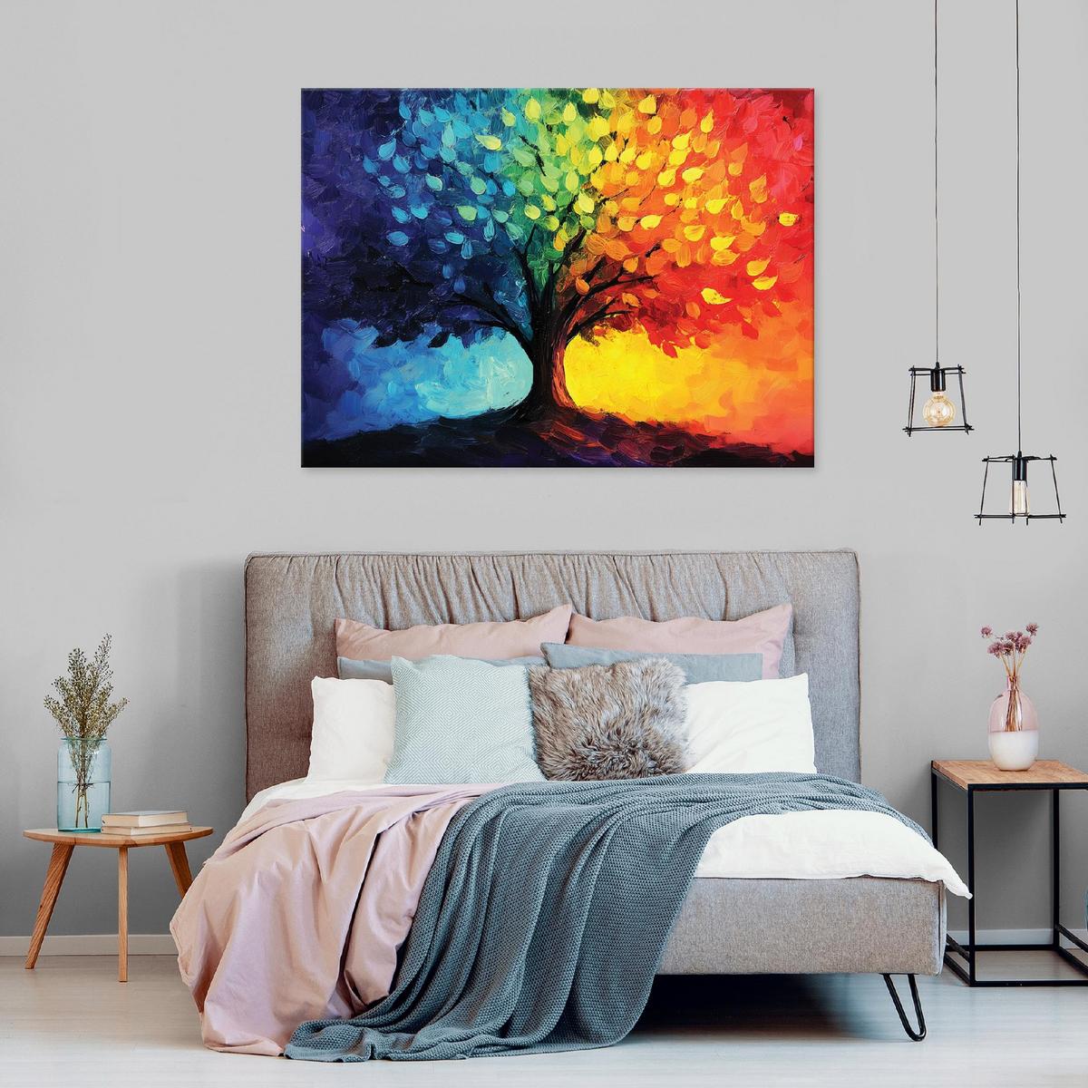 LEINWAND BILDER Abstrakt Baum Bunt Modern Wohnzimmer 120x80 - Multicolor, Holzwerkstoff (120/80cm) - Wallarena