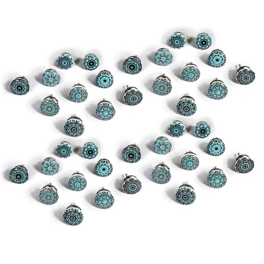 KERAMIKKNÖPFEN Set mit 40 Stück Keramikknäufen mit blauem Blumenmosaik 40 mm - Grün, Keramik (4/4/6.9cm) - Nacnic
