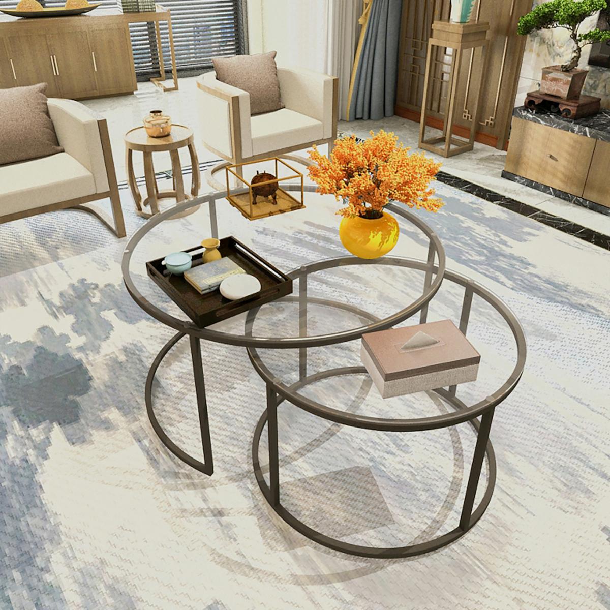 COUCHTISCH-SET 2 TLG. Kokkola - Klar, Metall (80/80/45cm) - [en.casa]