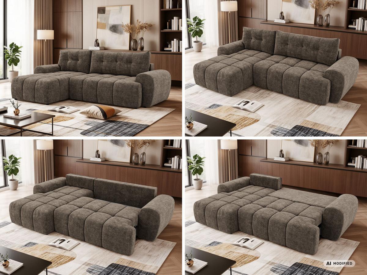 ECKSOFA MARIVO L - Braun Schenille grob gewebt - Links Seite - Schwarz/Braun, Kunststoff/Textil (161/271cm) - MKS