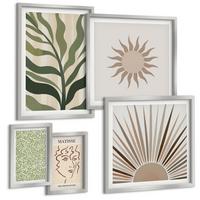 BILDER SET 5er Set - 50x50 cm & 20x30 cm & 40x60 cm Silberner Rahmen - Abstrakte Pflanzenmuster - Silberfarben, Kunststoff (40/60cm) - TULUP