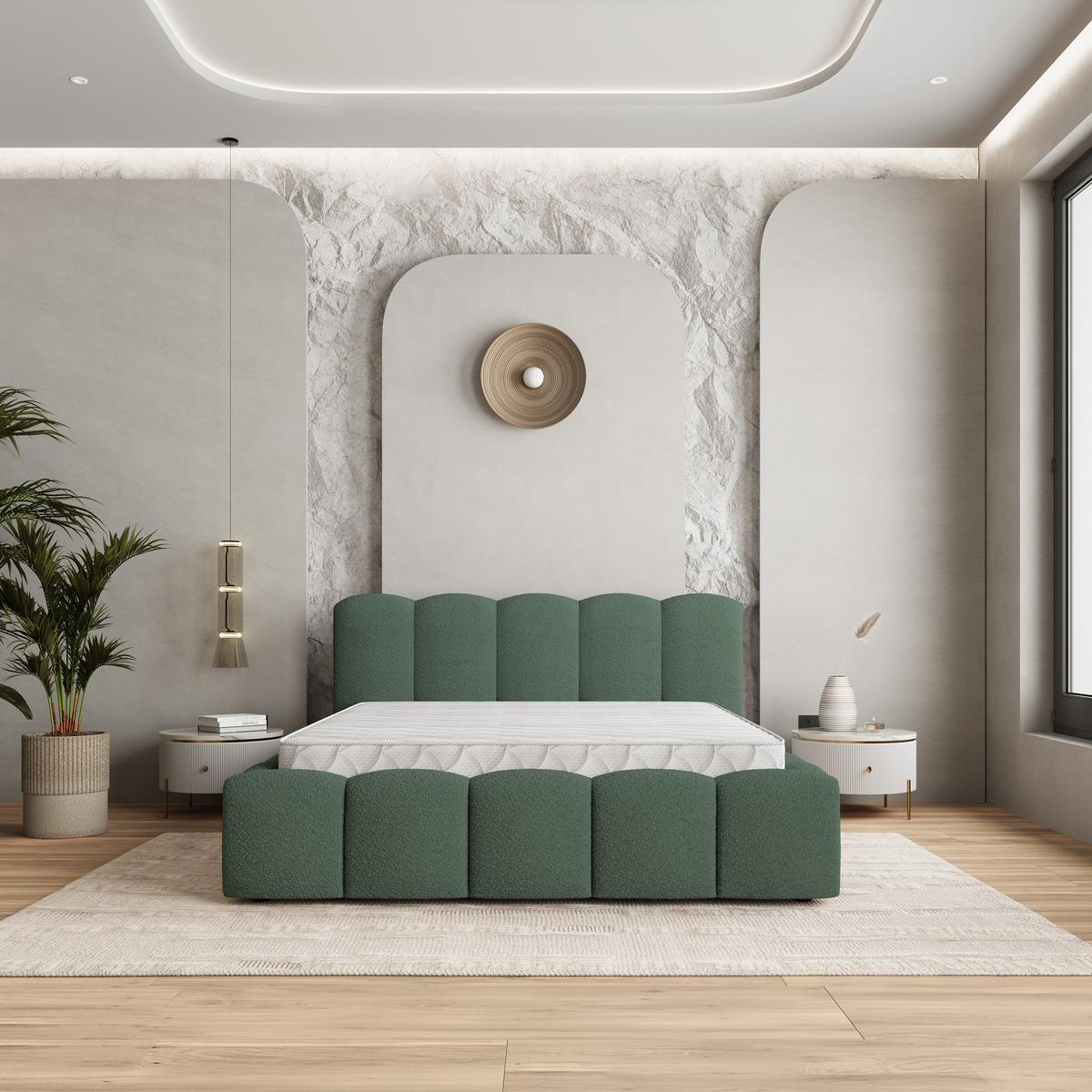POLSTERBETT FALINA Q 200x200 cm mit Bettkästen - Grün - Grün, Holz/Textil - MASSENO