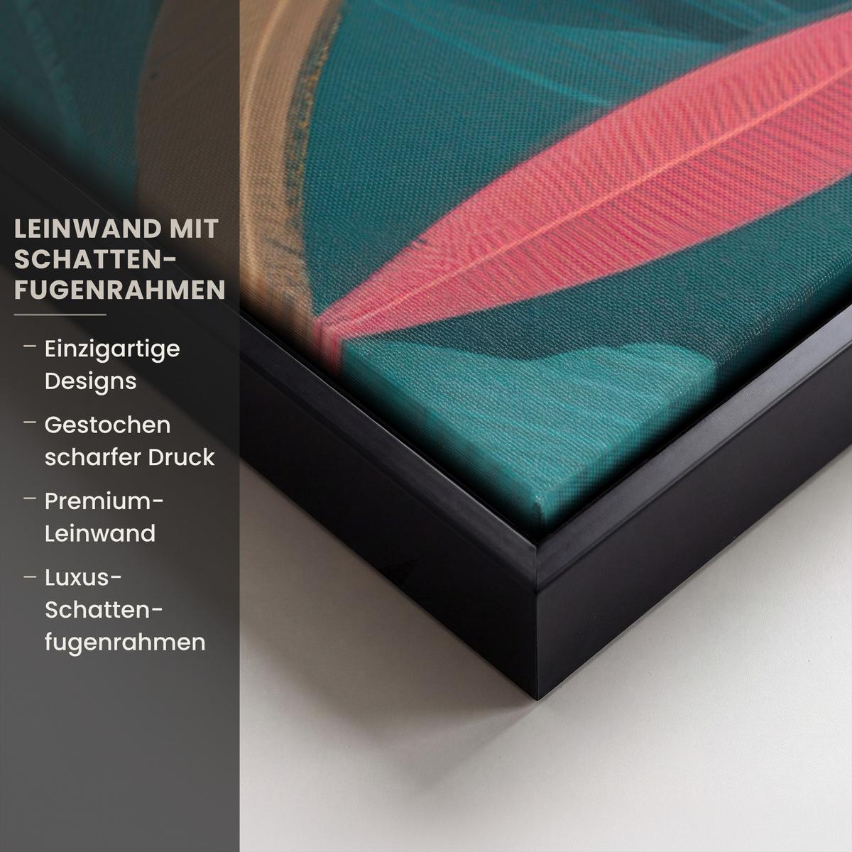 LEINWAND Bilder mit Rahmen - Kakadu - Tropische Blätter - Zweig - 90x60 - Petrol, Textil (90/60cm) - MuchoWow