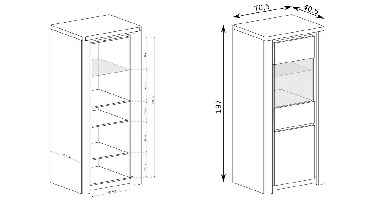 VITRINE VARUS 197 / 70,5 cm in Eichefarben - Eichefarben/Weiß, Holzwerkstoff (70.5/197/40.5cm) - MASSENO
