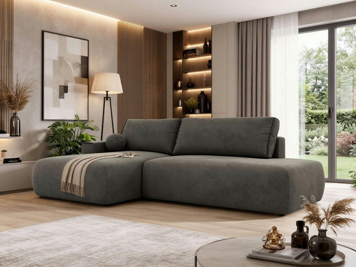 ECKSOFA TAREN L Dunkelgrau Velvet - Links - Dunkelgrau/Schwarz, Kunststoff/Textil - MKS