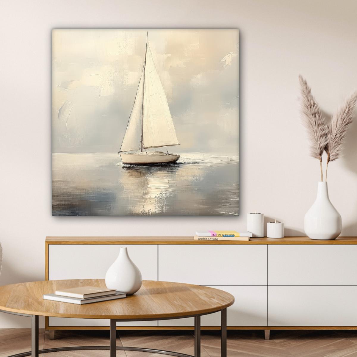 LEINWANDBILD Segelschiff - Meer - Bewölkt Deko Groß 90x90 cm - Creme, Textil (90/90cm) - MuchoWow