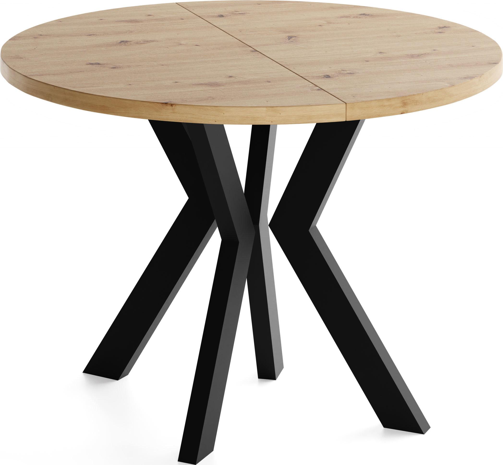 ESSTISCH Savio rund ausziehbar verlängerbar, Eiche Artisan Hellbraun 80-130/80/77 cm - Schwarz/Eiche Artisan, Holz/Holzwerkstoff (80/130/77cm) - WFL GROUP