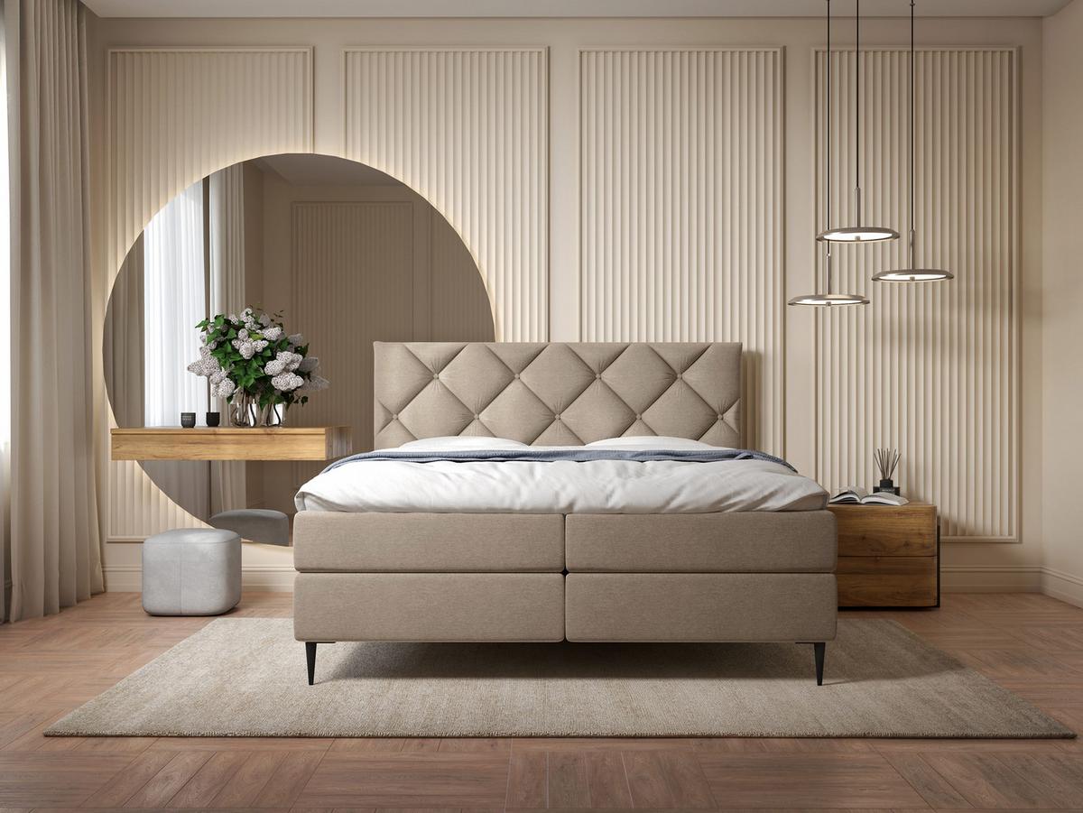 BOXBETT Letra - H3 - Hellbraun/Chromfarben, Holz/Textil (180/200cm) - MIRJAN24