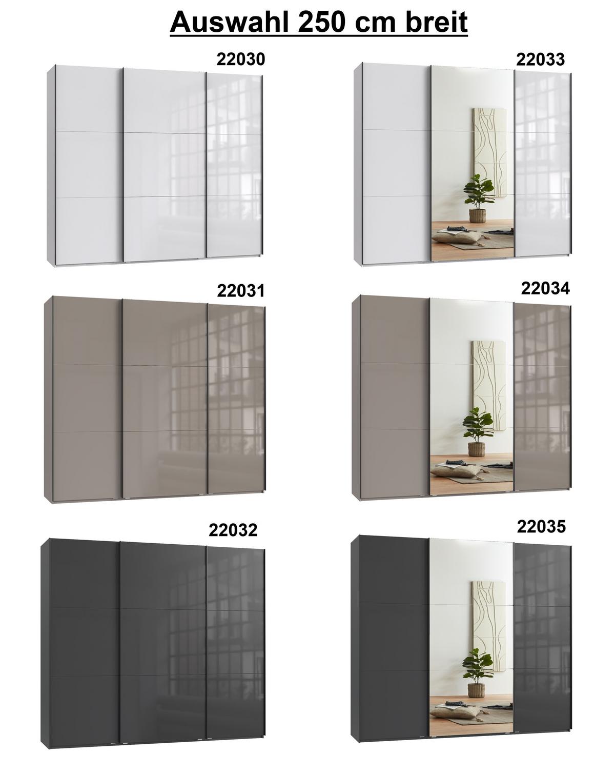 SCHWEBETÜRENSCHRANK 3-türig B250/H216/T65 cm in Anthrazit mit Glasfront, Kleiderschrank inkl. Vollausstattung / 22032 - Eichefarben/Anthrazit, Holzwerkstoff/Metall (250/216/65cm) - luma-home