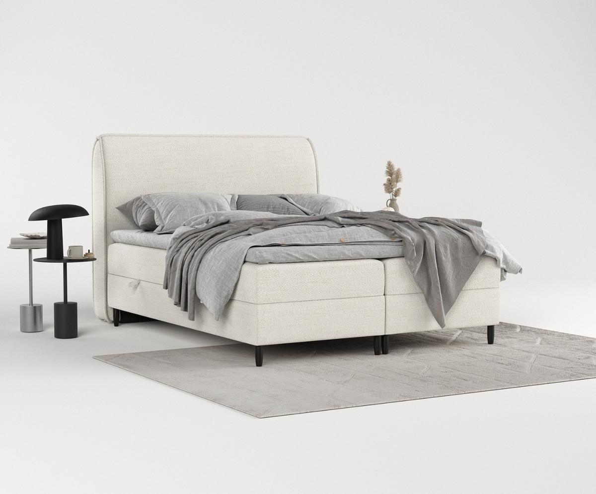 BOXBETT Lunaro 200/200 cm Creme im Modesto Stoff - Creme/Schwarz, Holz/Holzwerkstoff (200/200cm) - AltaBeds