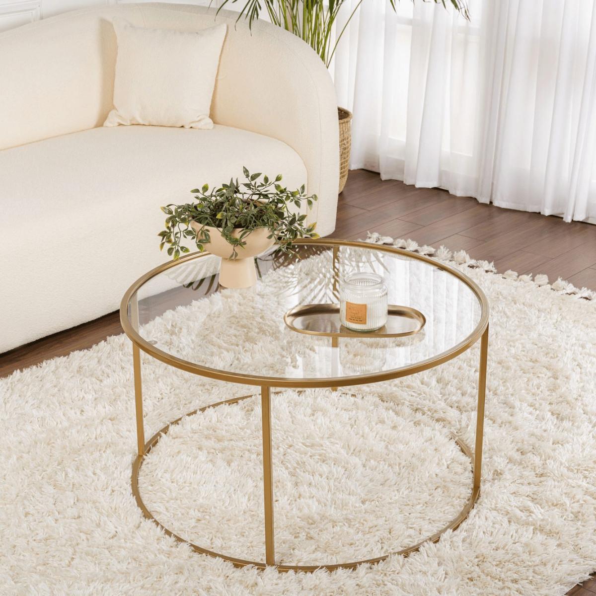 COUCHTISCH mit Glasplatte 80/80/43 cm - Goldfarben, Metall (82/80/43cm) - Calicosy